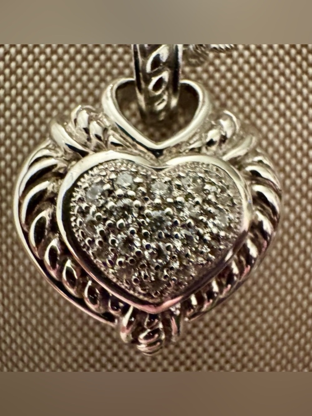 Judith Ripka Elegant CZ Silver Encrusted Heart Pendant - Reversible